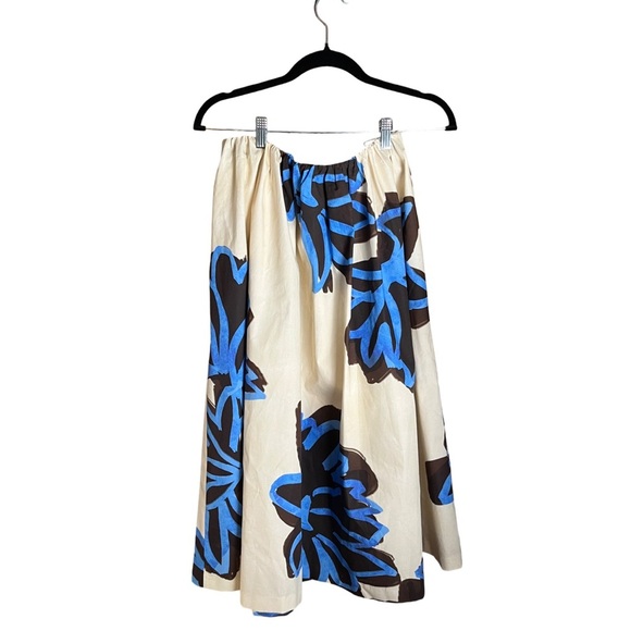 Zara Bold Floral Print A Line Midi Skirt Elastic Waist Cream Blue - Size M NWT - Picture 5 of 13